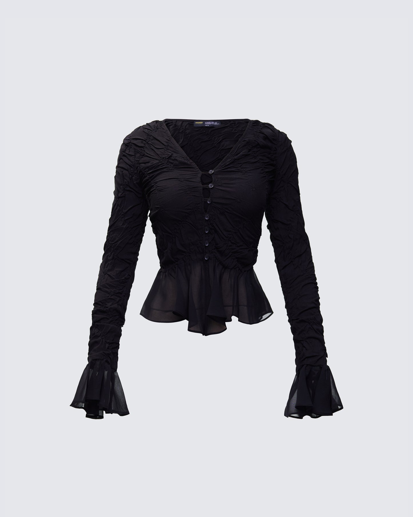 Eilis Black Texture Flute Cuff Blouse product front