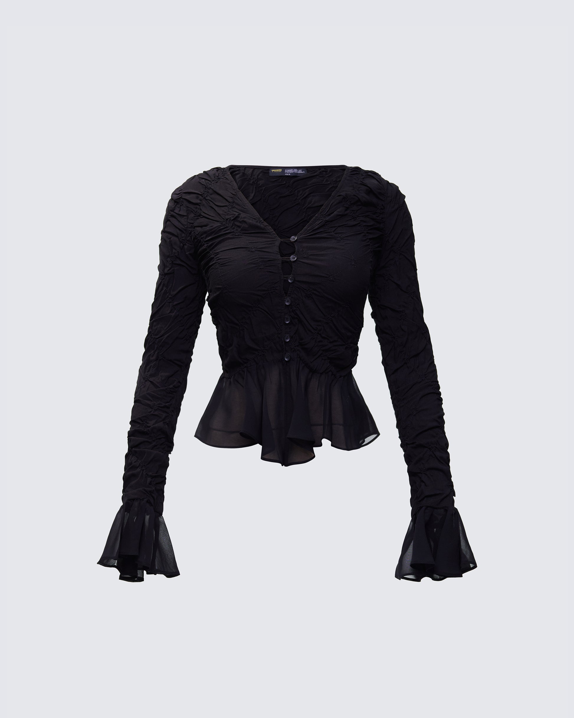 Eilis Black Texture Flute Cuff Blouse product front
