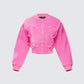 Uzma Pink Denim Cropped Bomber Jacket product front
