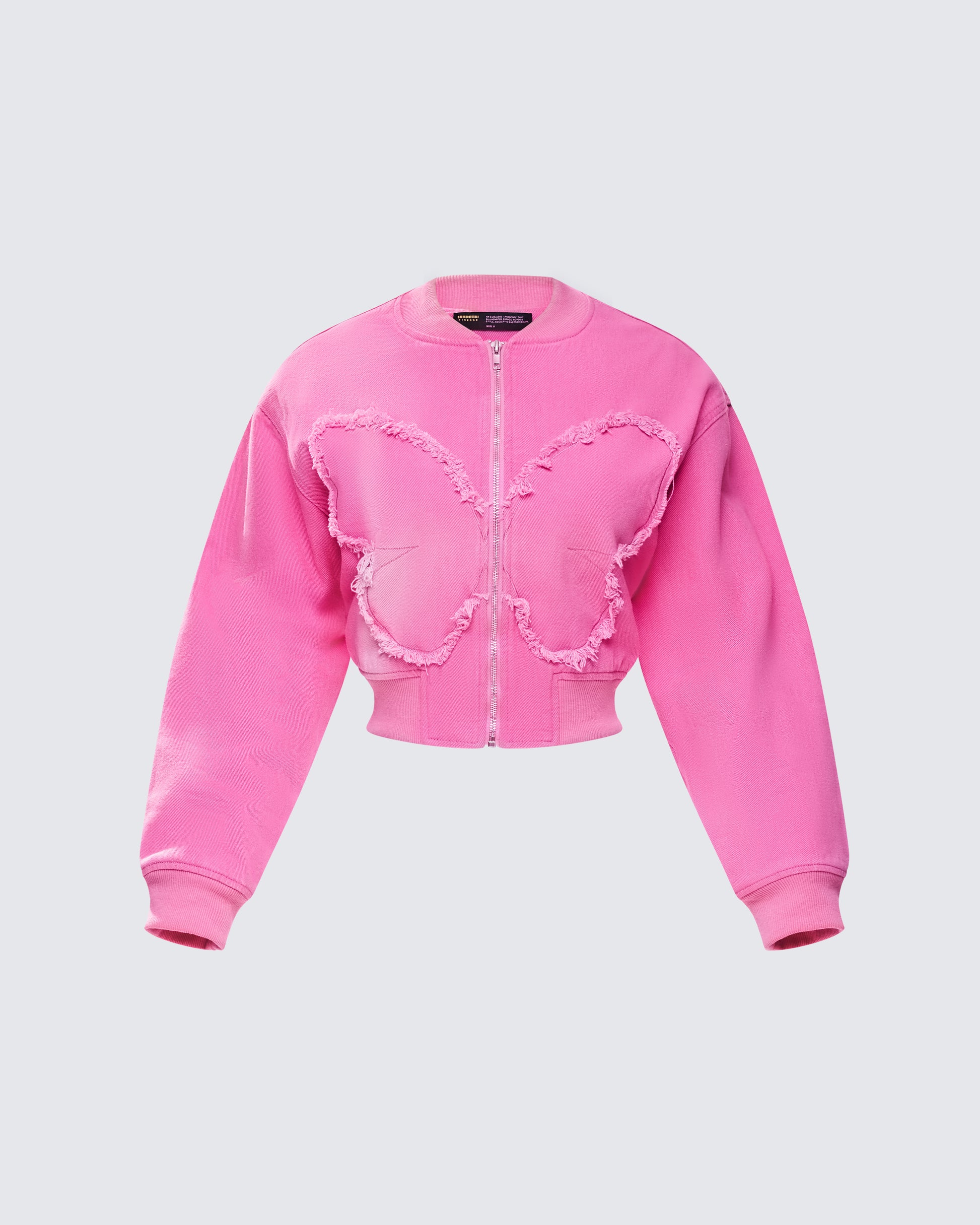 Uzma Pink Denim Cropped Bomber Jacket product front