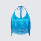 Laleh Teal Fringe Top product front