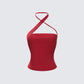 Idalia Red Asymmetrical Halter Top product front