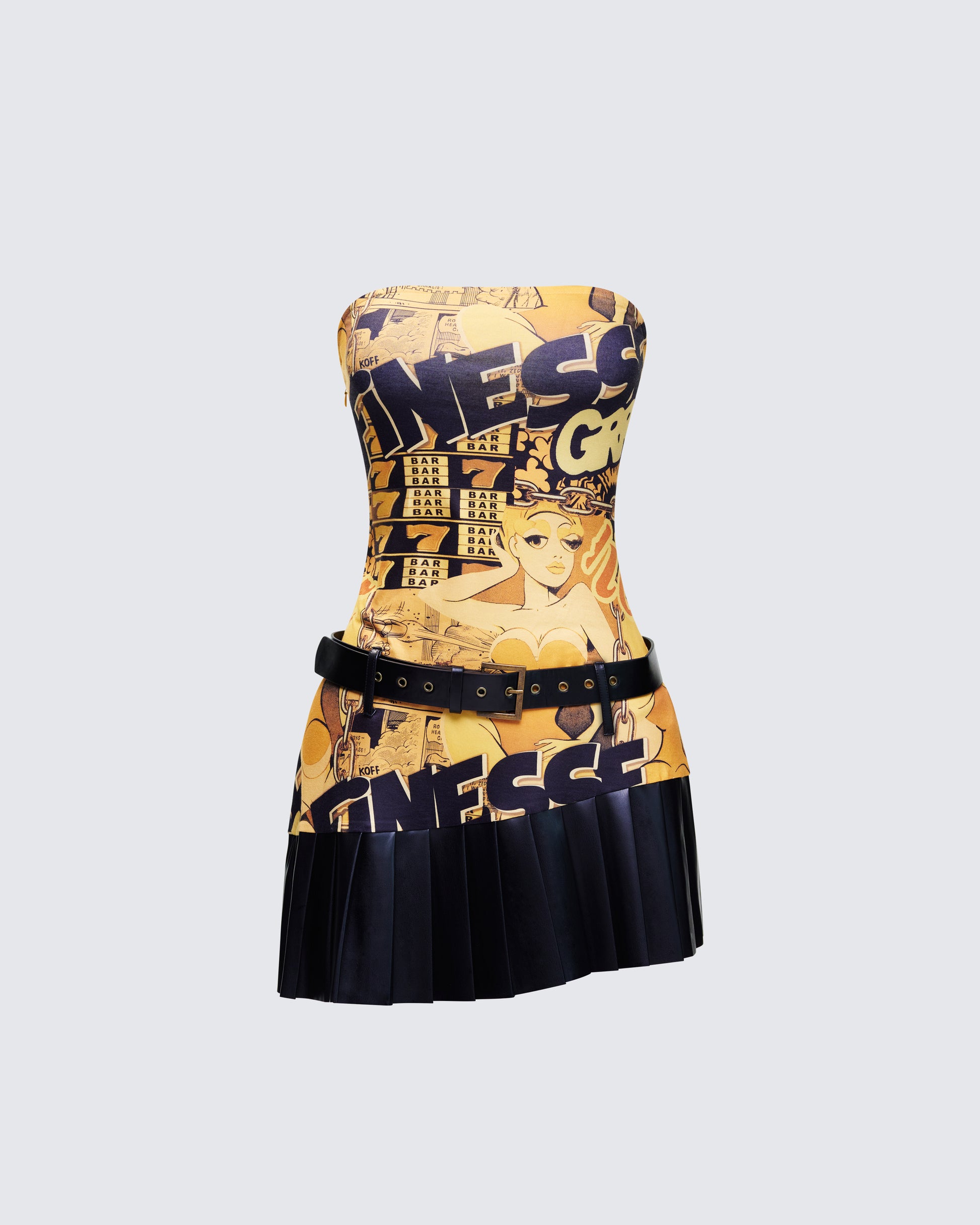 Isabeau Printed Pleated Drop Waist Mini Dress product front