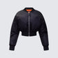Khione Black Flight Satin Cropped Bomber Jacket product front