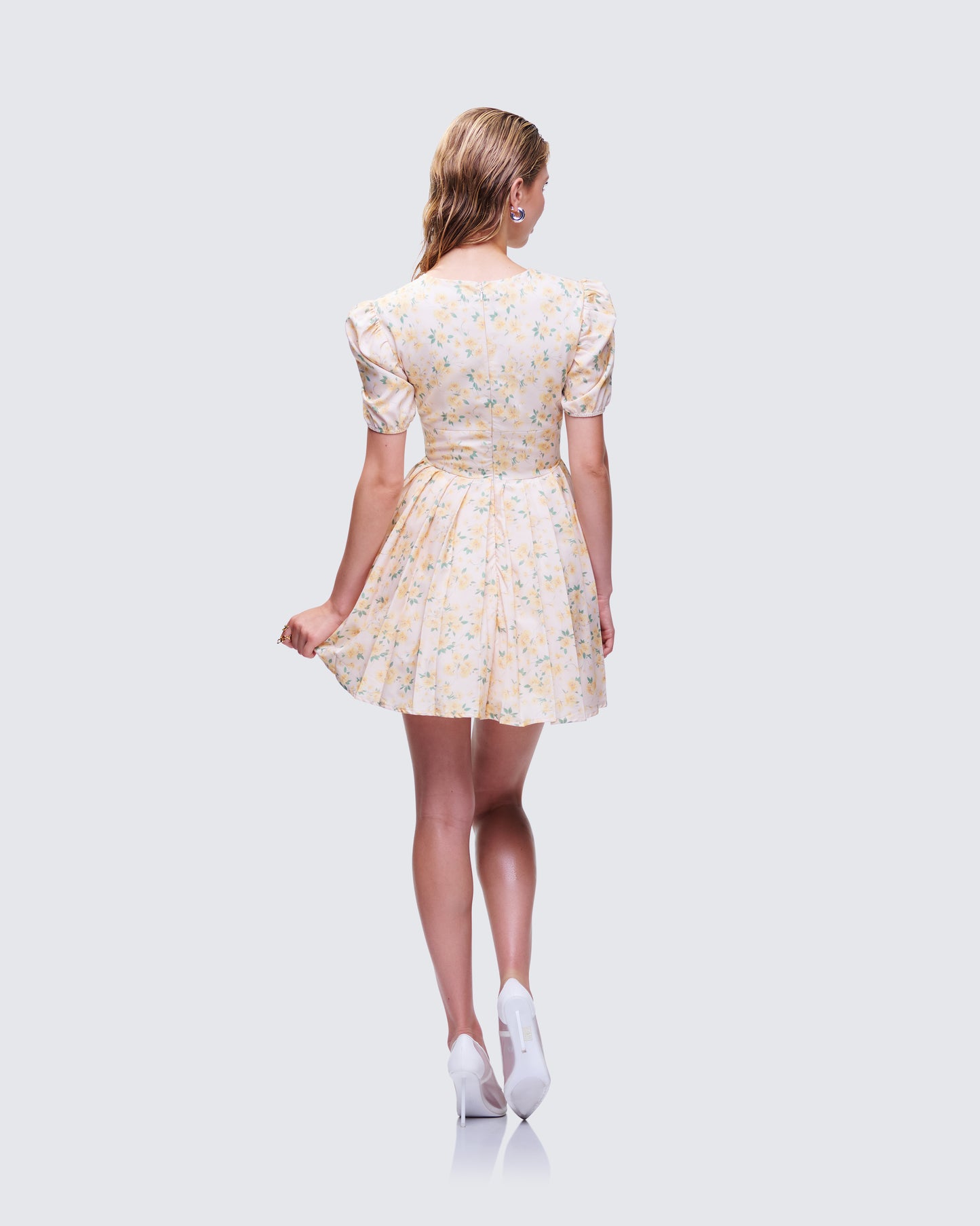 Nyla Yellow Floral Pleated Mini Dress