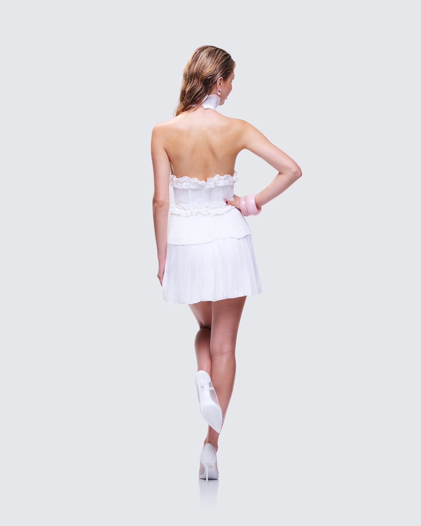 Anabeth Ivory Pleated Mini Dress
