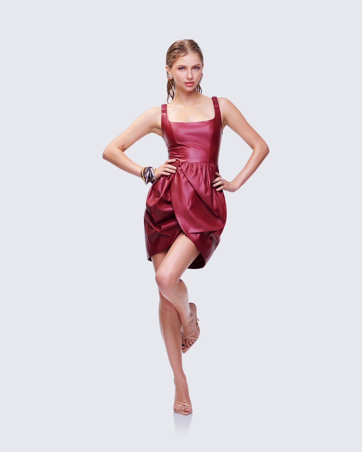 Thalassa Red Vegan Leather Folded Mini Dress
