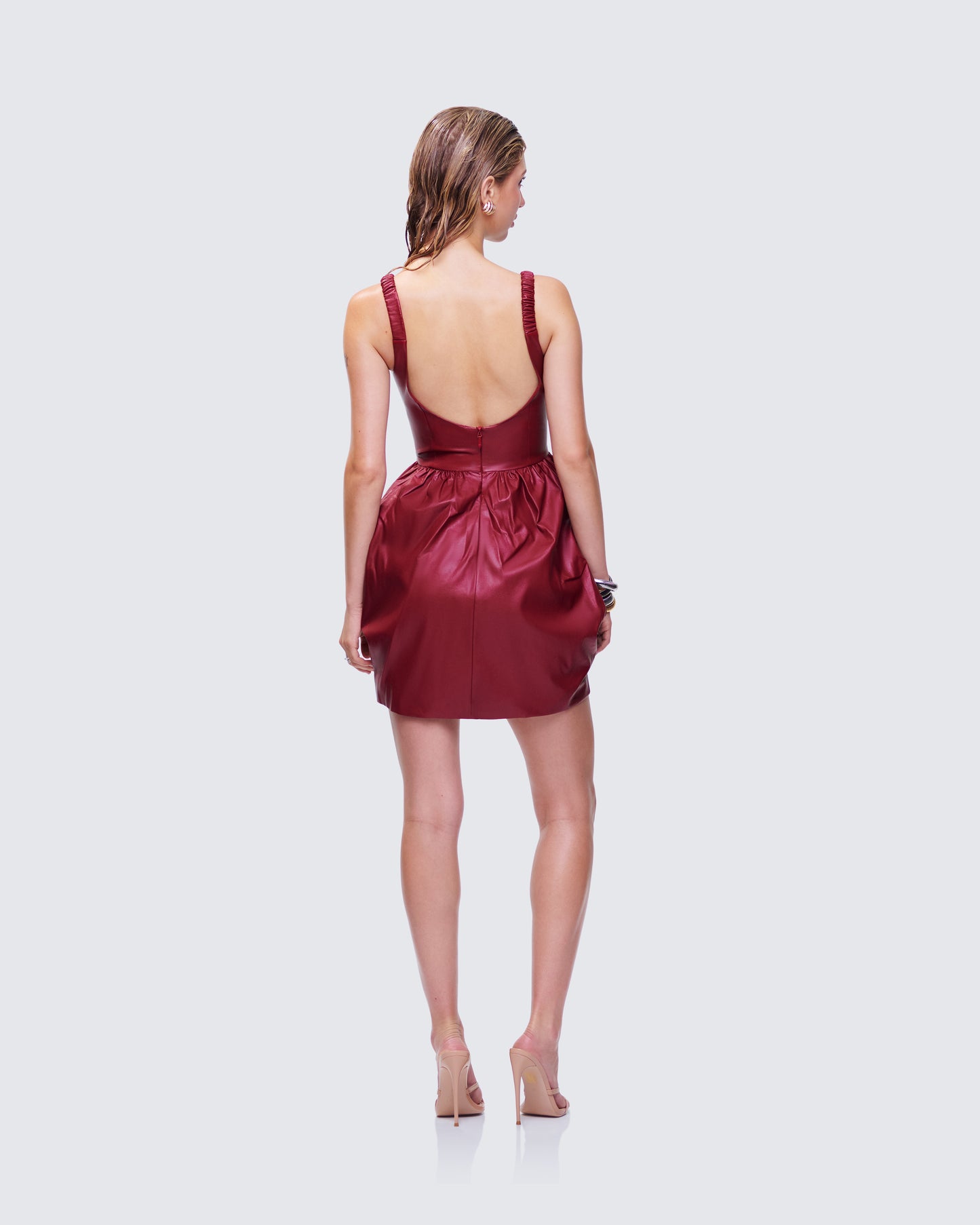 Thalassa Red Vegan Leather Folded Mini Dress
