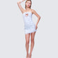 Clover Hand Beaded Rhinestone Baby Blue Mini Dress