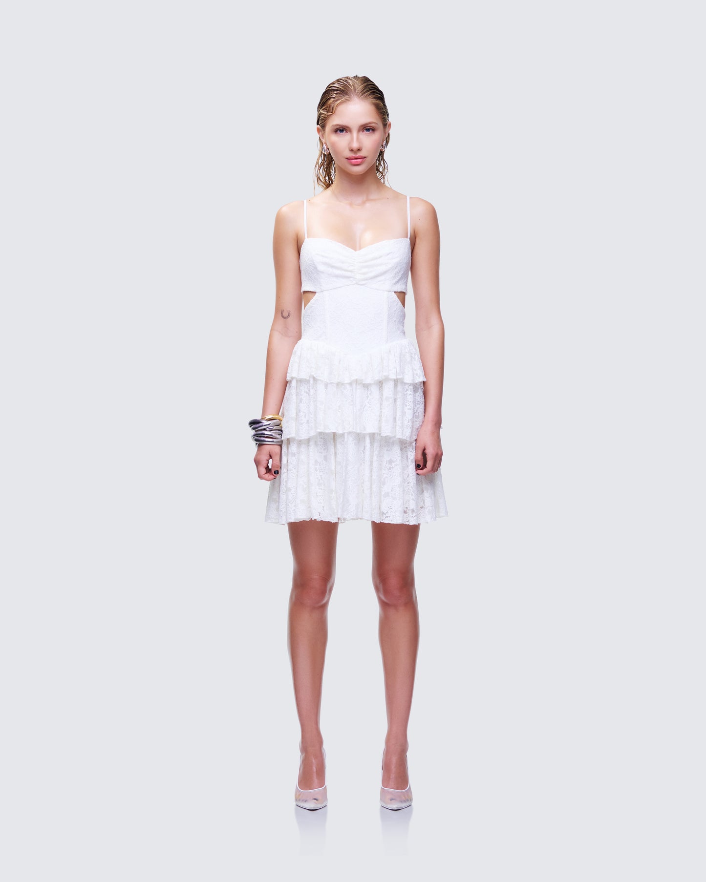 Alicia White Lace Mini Dress model front