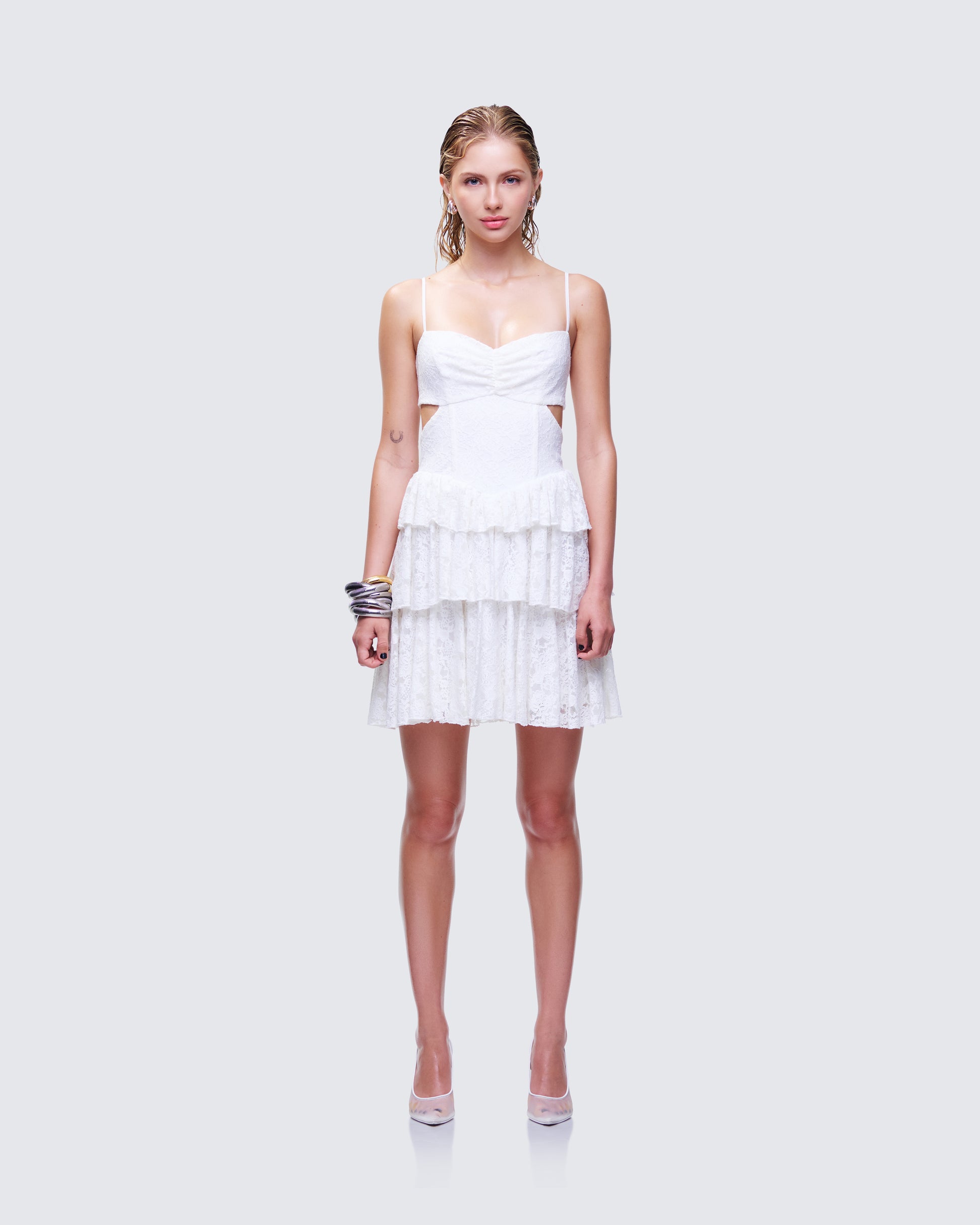 Alicia White Lace Mini Dress model front