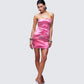 Magali Pink Printed Sequin Strapless Dress