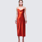 El Orange Satin Midi Dress