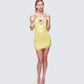 Clover Hand Beaded Rhinestone Yellow Mini Dress