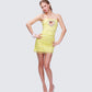 Clover Hand Beaded Rhinestone Yellow Mini Dress