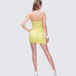 Clover Hand Beaded Rhinestone Yellow Mini Dress