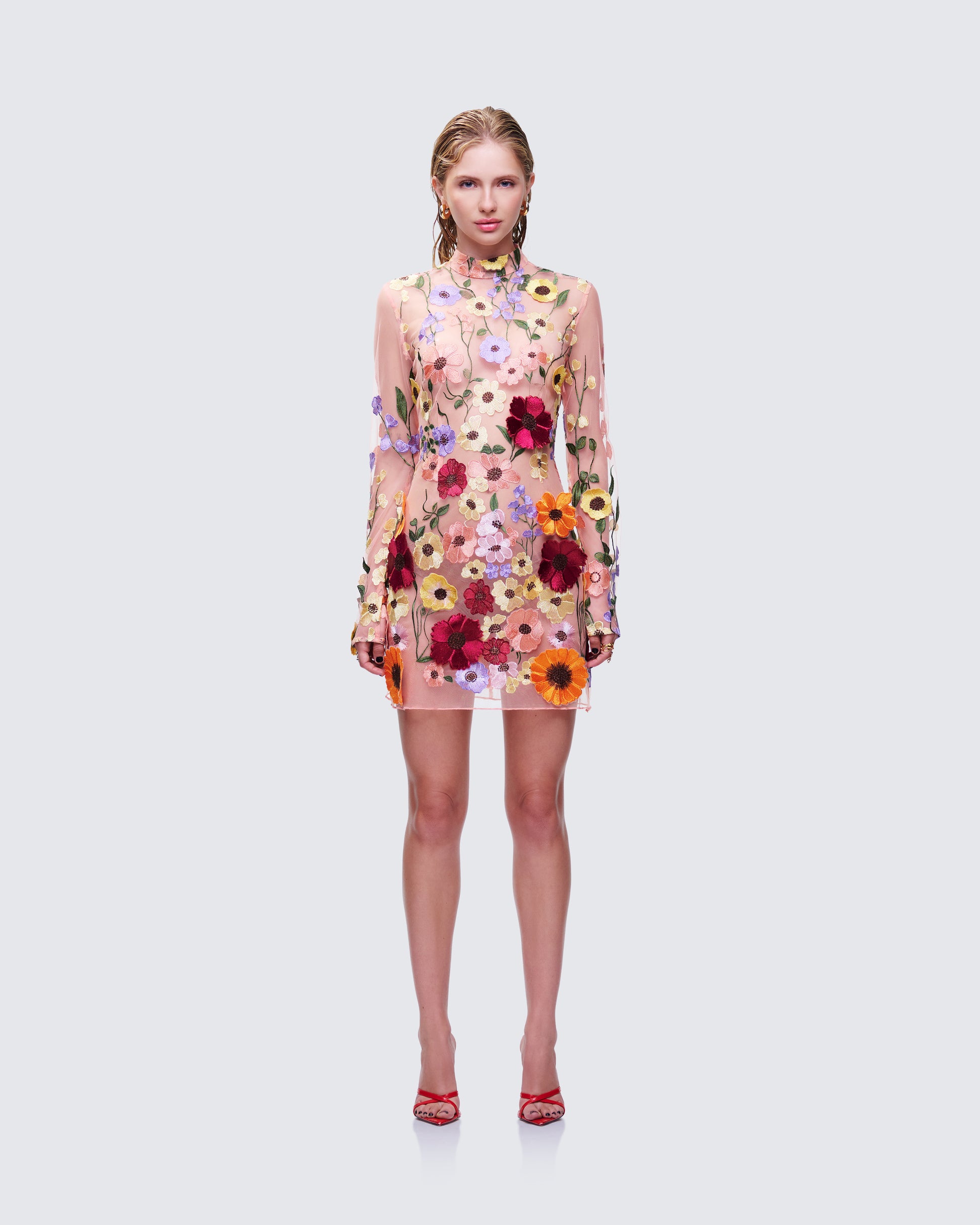 Flora Flower Mini Dress model front