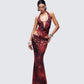 Neeve Red Mesh Bead Trim Maxi Dress
