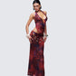 Neeve Red Mesh Bead Trim Maxi Dress