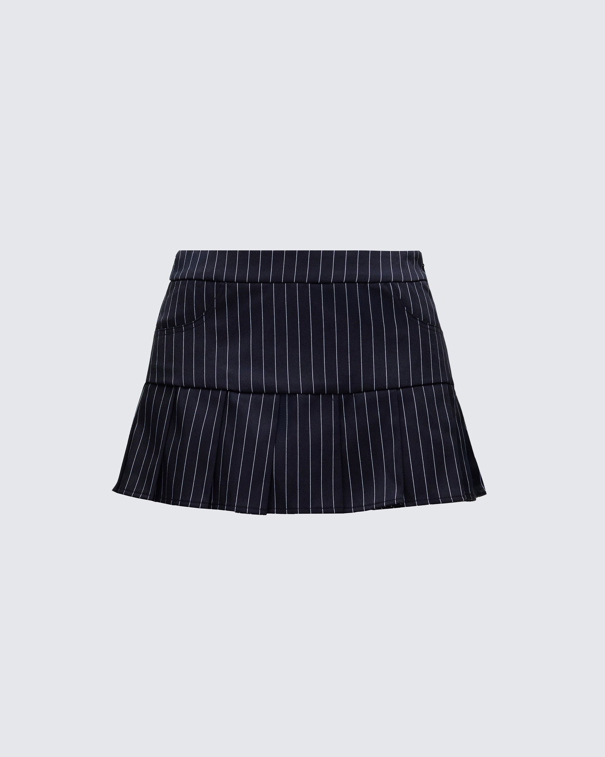 Minji Black Pinstripe Pleated Micro Mini Skirt product front
