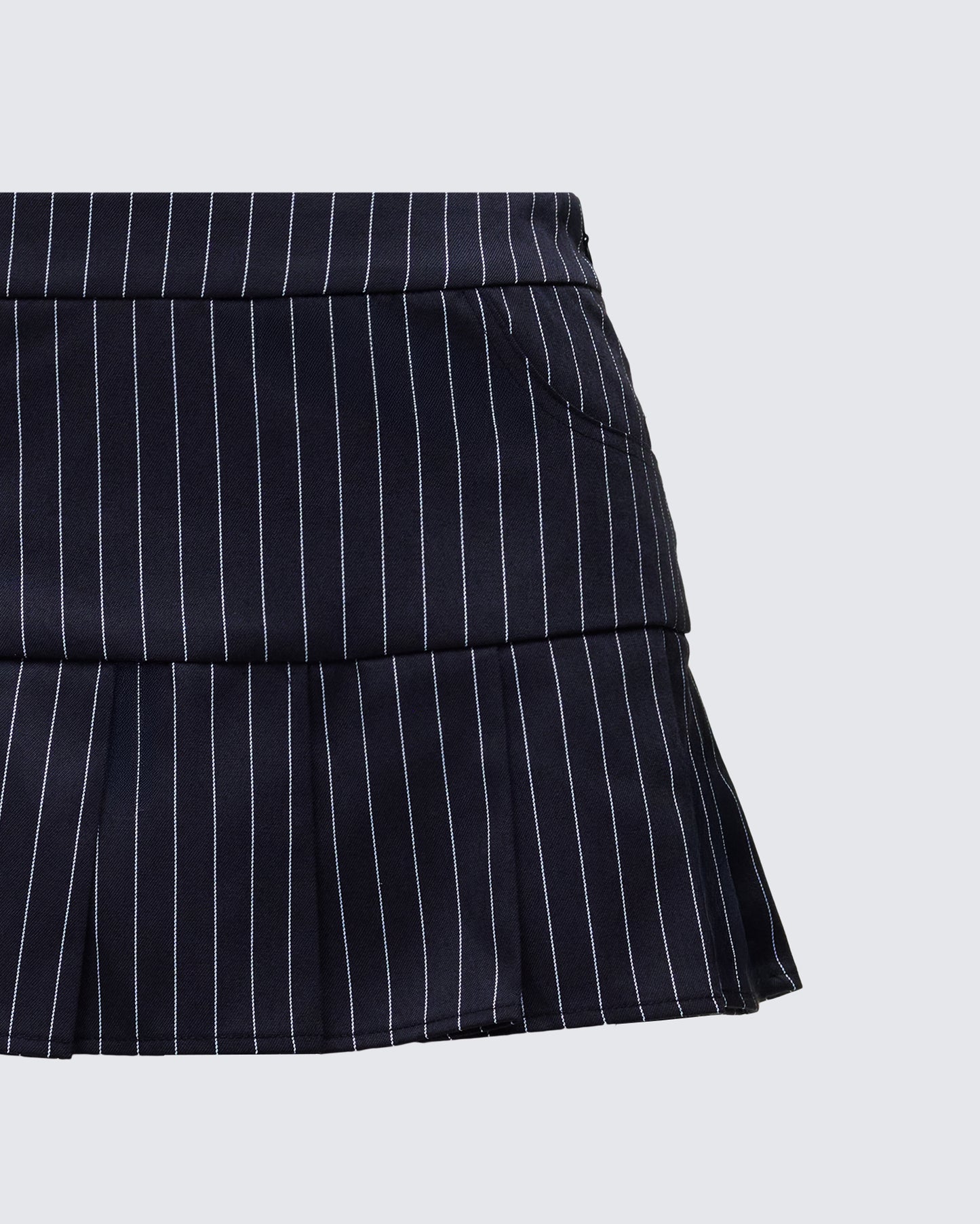 Minji Black Pinstripe Pleated Micro Mini Skirt