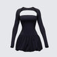 Pili Black Drop Bubble Hem Micro Mini Dress product front