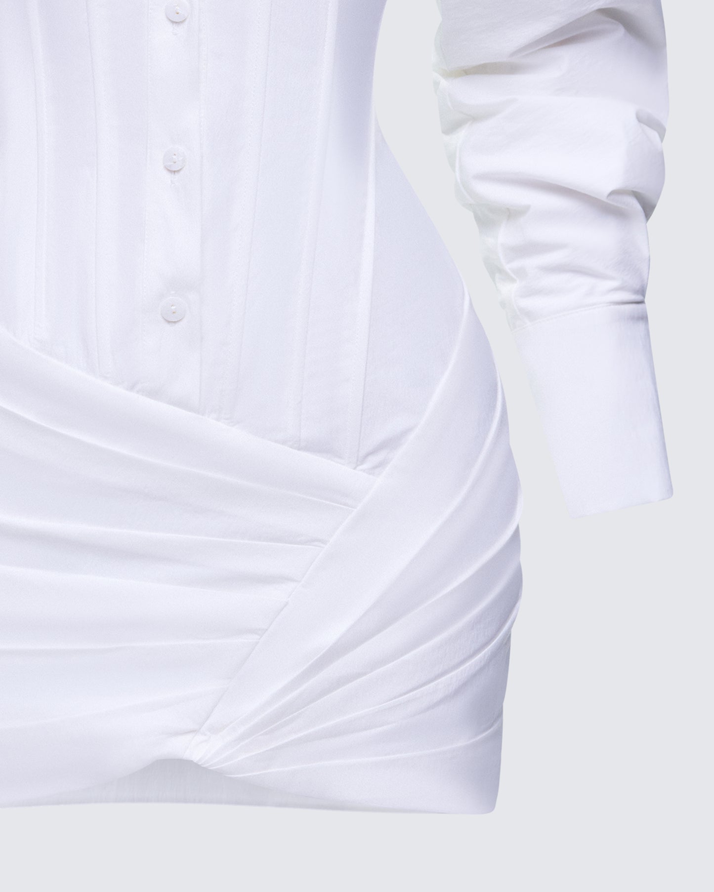 Regan White Cinched Tucked Mini Dress