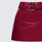 Severine Red Vegan Leather Belted Mini Skirt