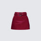 Severine Red Vegan Leather Belted Mini Skirt product front