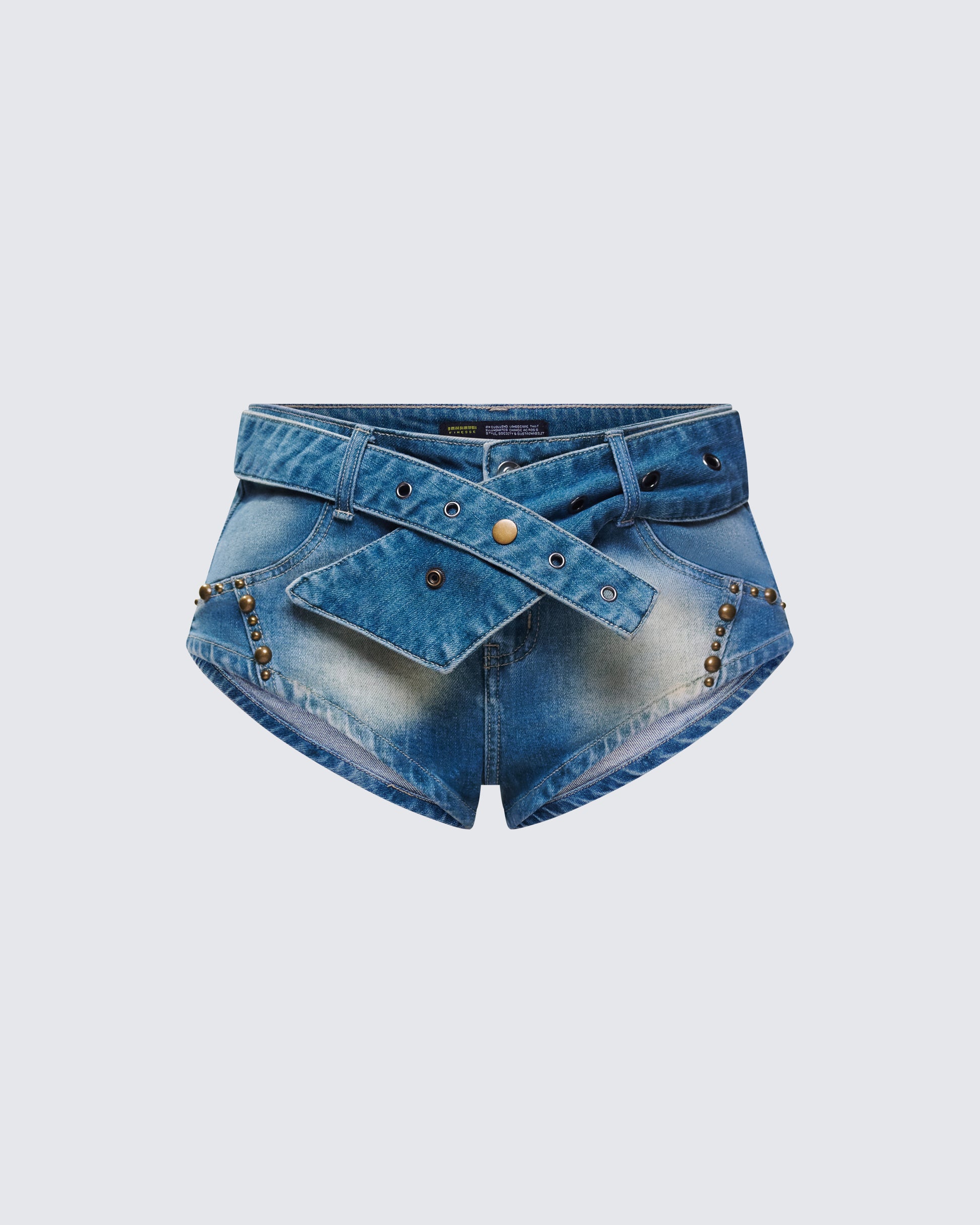 Sol Blue Belted Mini Denim Short 3d product front