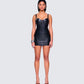 Alara Black Vegan Leather Dress model front