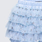 Love Hand Beaded Rhinestone Baby Blue Ruffle Short
