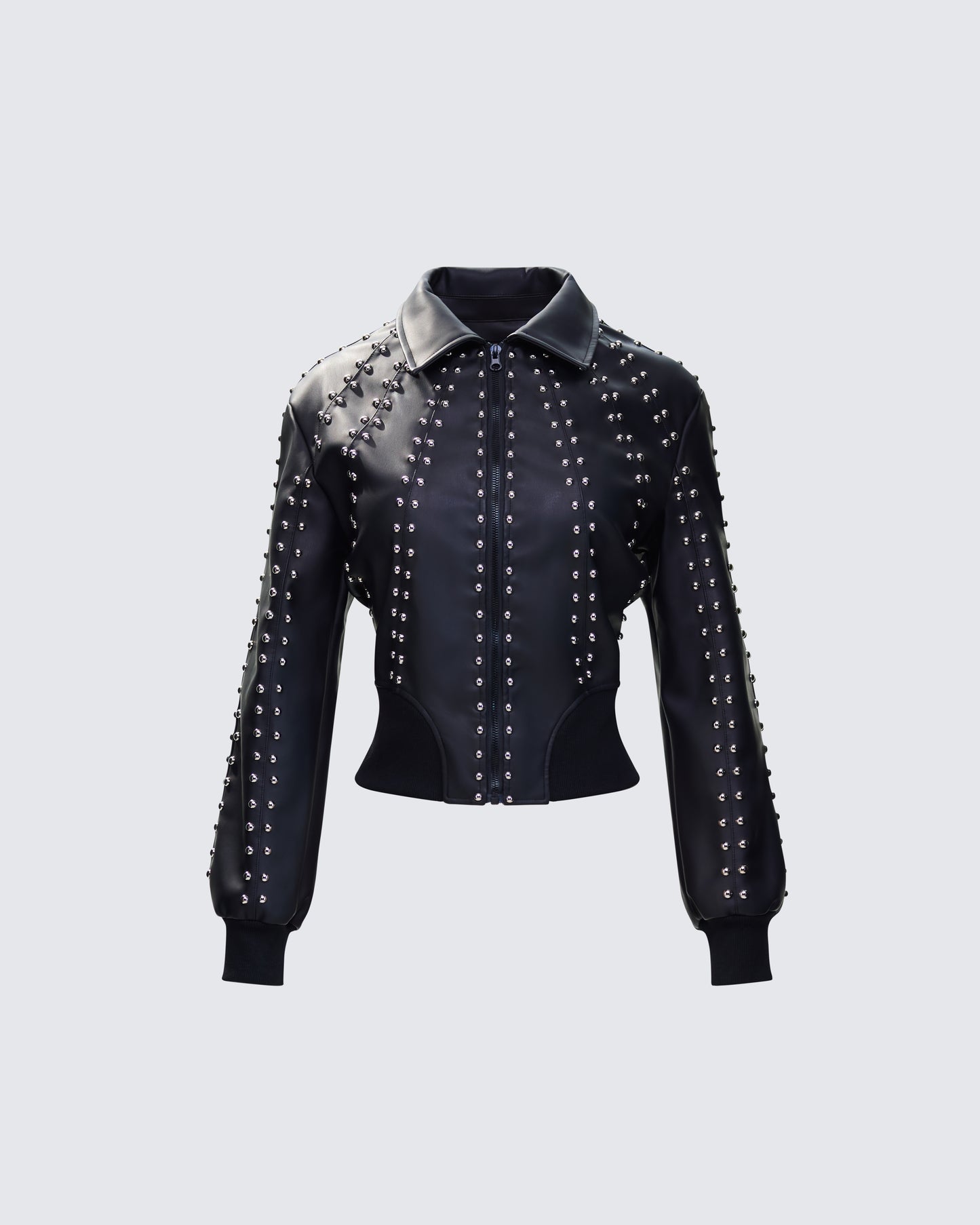 Eleri Black Vegan Leather Studded Jacket 3d product front