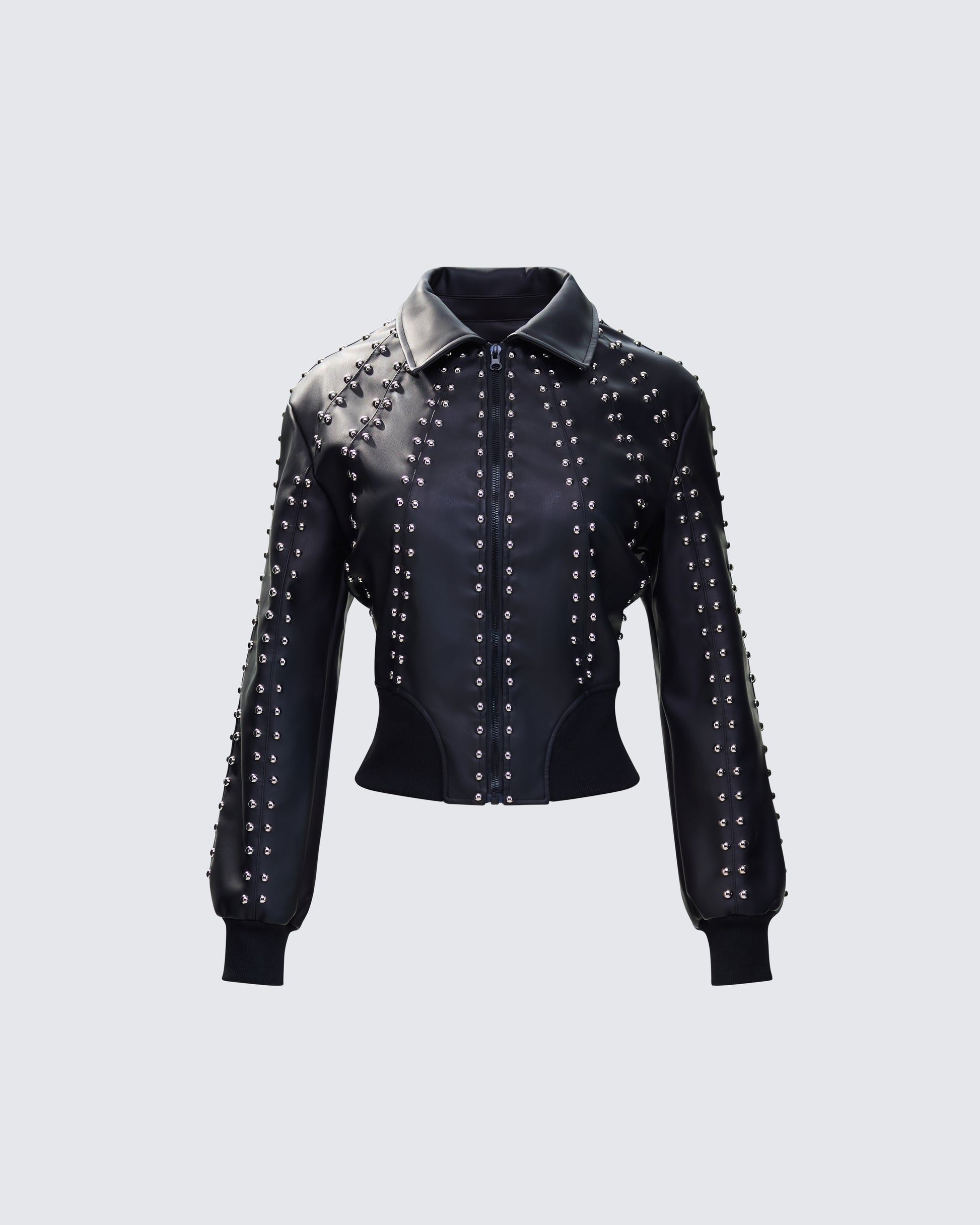 Eleri Black Vegan Leather Studded Jacket 3d product front