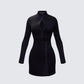 Eithne Black Rib Eyelet Front Mini Dress product front