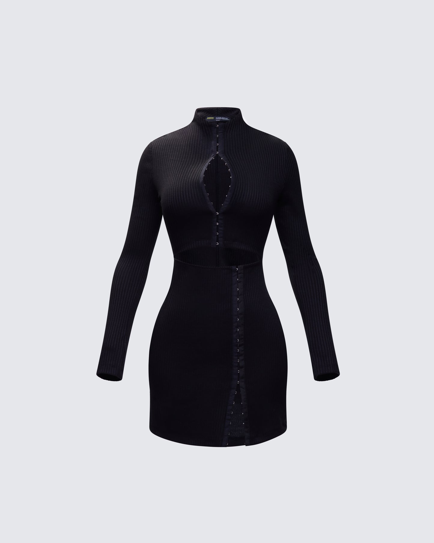 Eithne Black Rib Eyelet Front Mini Dress product front