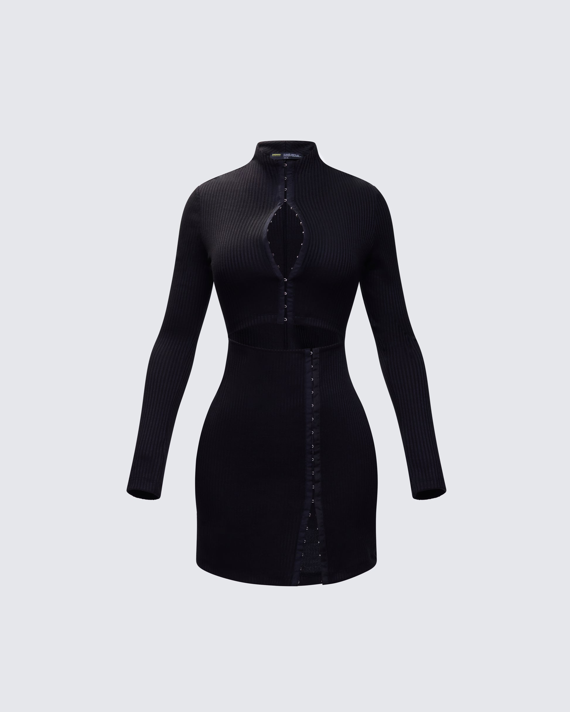 Eithne Black Rib Eyelet Front Mini Dress product front
