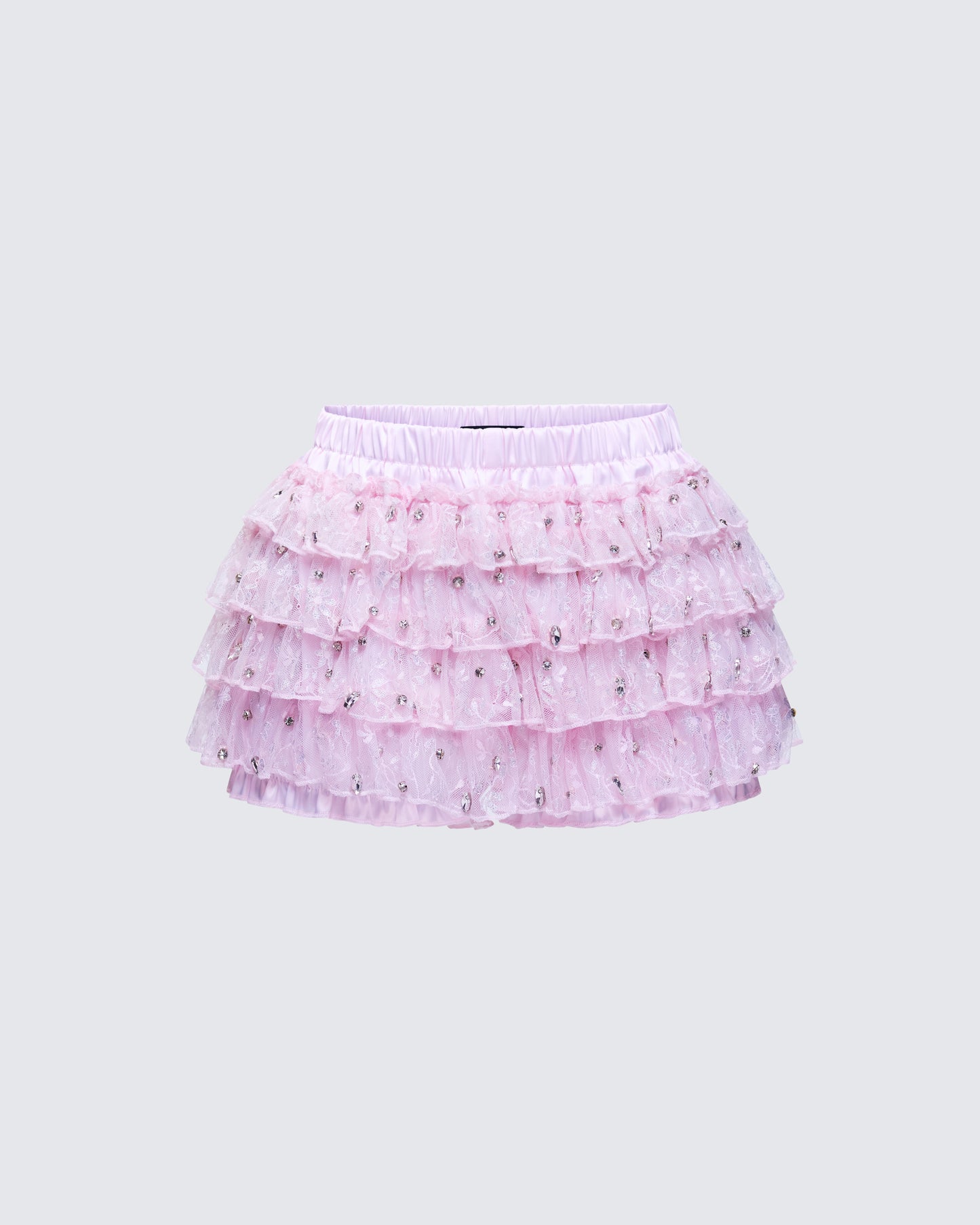 Love Hand Beaded Rhinestone Pink Ruffle Short product front