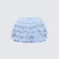 Love Hand Beaded Rhinestone Baby Blue Ruffle Short