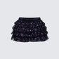 Love Hand Beaded Rhinestone Black Ruffle Short product front