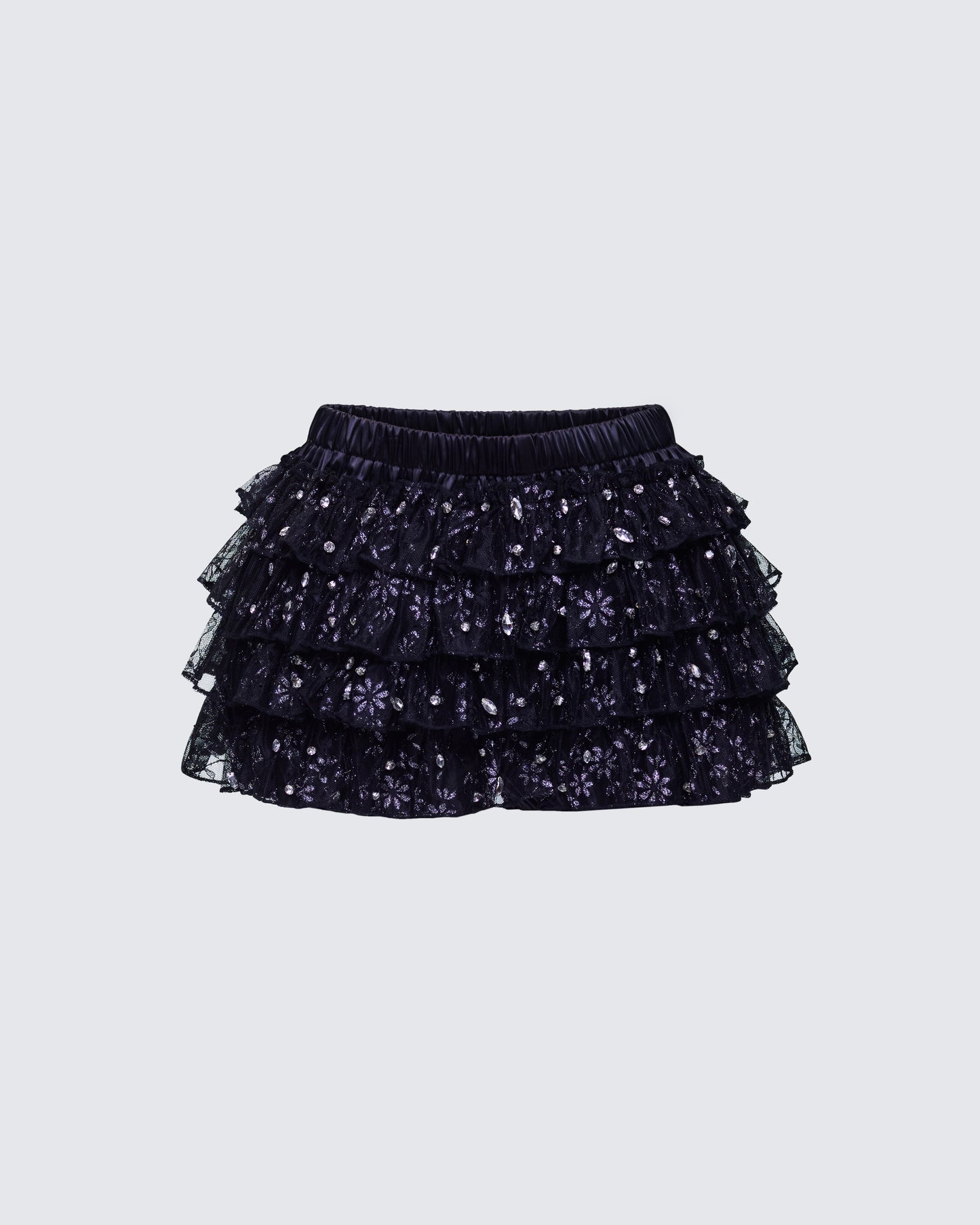 Love Hand Beaded Rhinestone Black Ruffle Short product front
