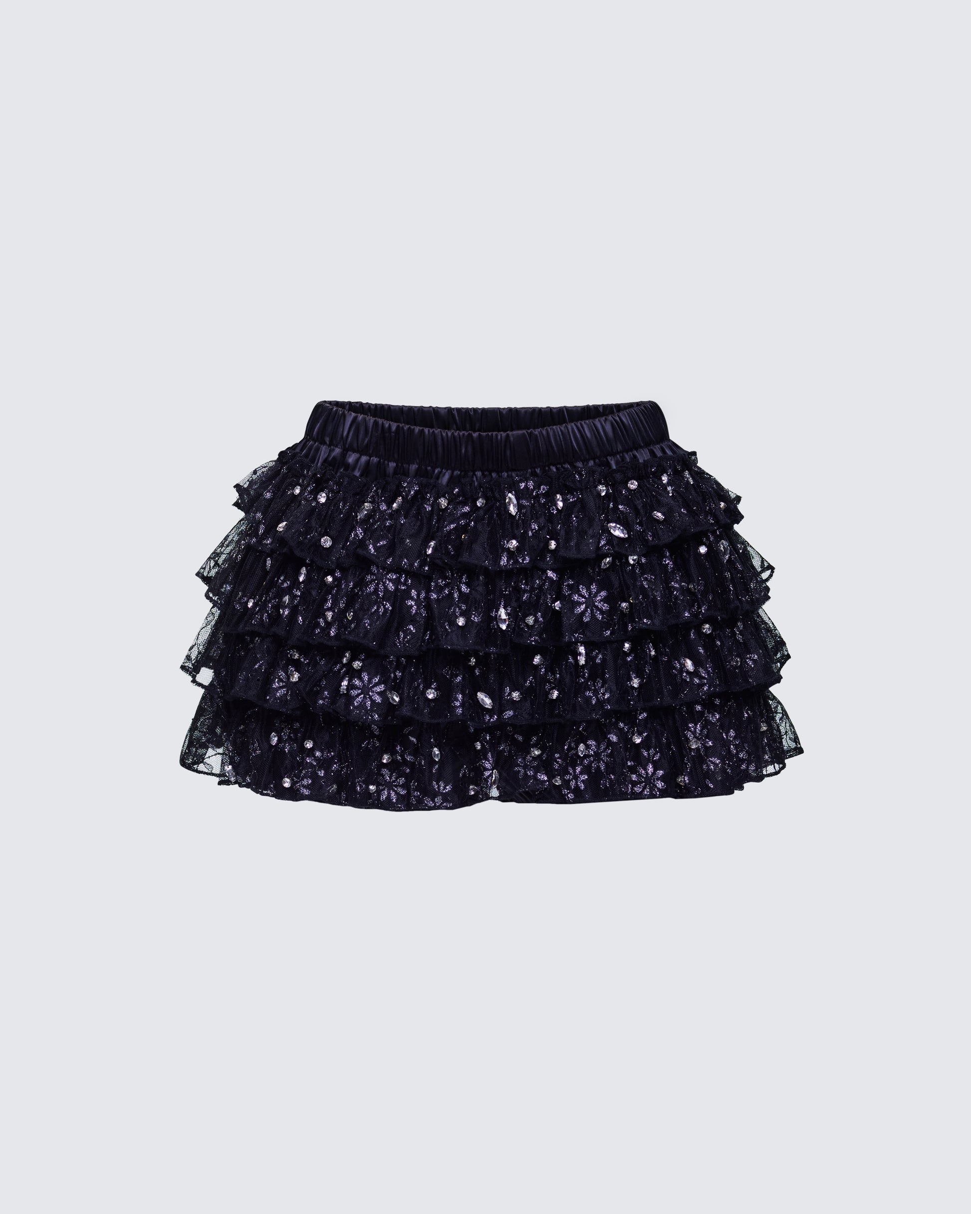 Love Hand Beaded Rhinestone Black Ruffle Short product front