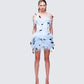 Meadow Blue Feather Backless Mini Dress model front