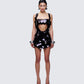 Reverie Black Sequin Plunge Dress model front