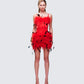 Meadow Red Feather Backless Mini Dress model front