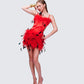 Meadow Red Feather Backless Mini Dress