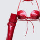 Zaynah Red Vinyl Cone Cup Bra, Choker & Gloves