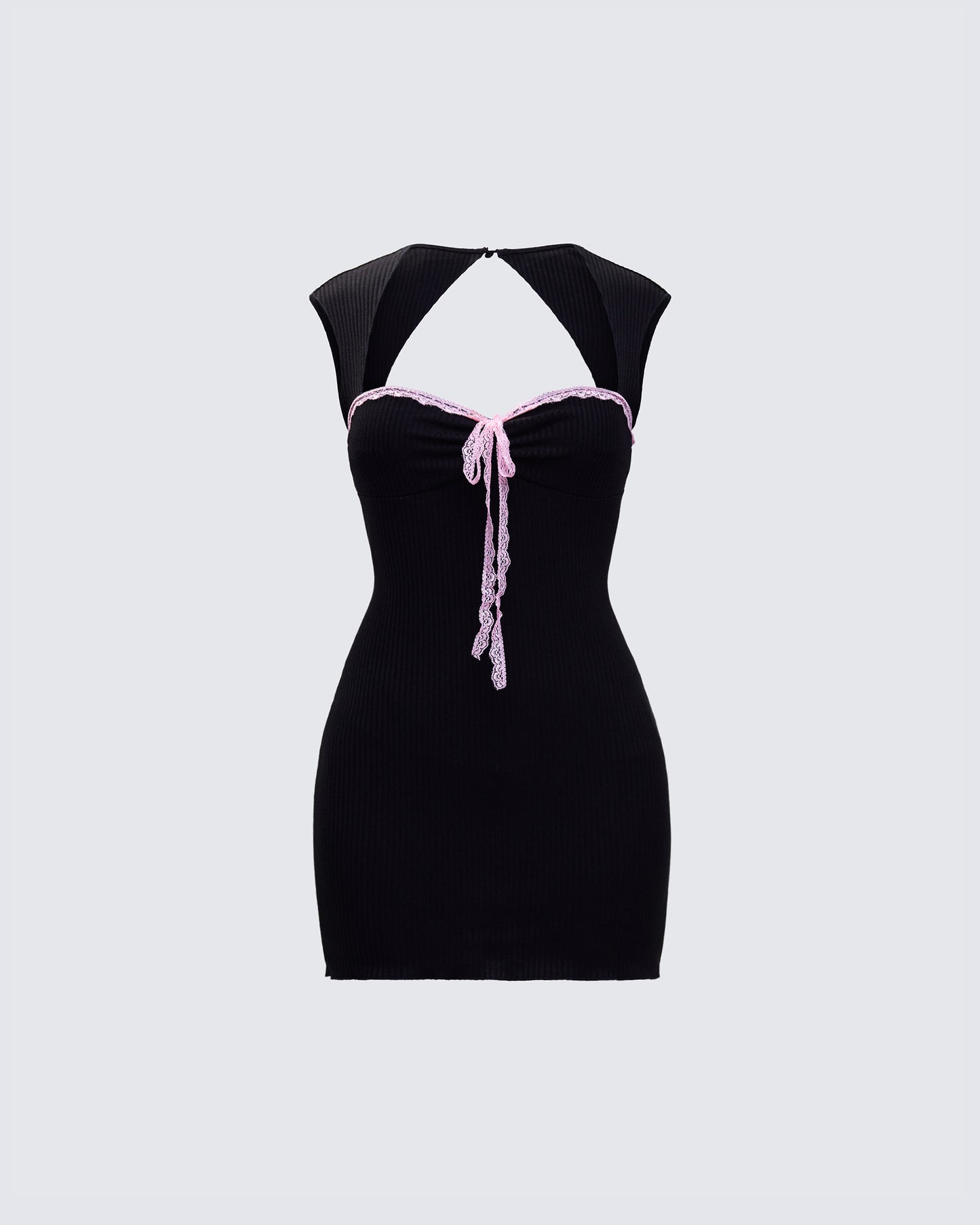 Floriana Black Lace Trim Rib Mini Dress product front