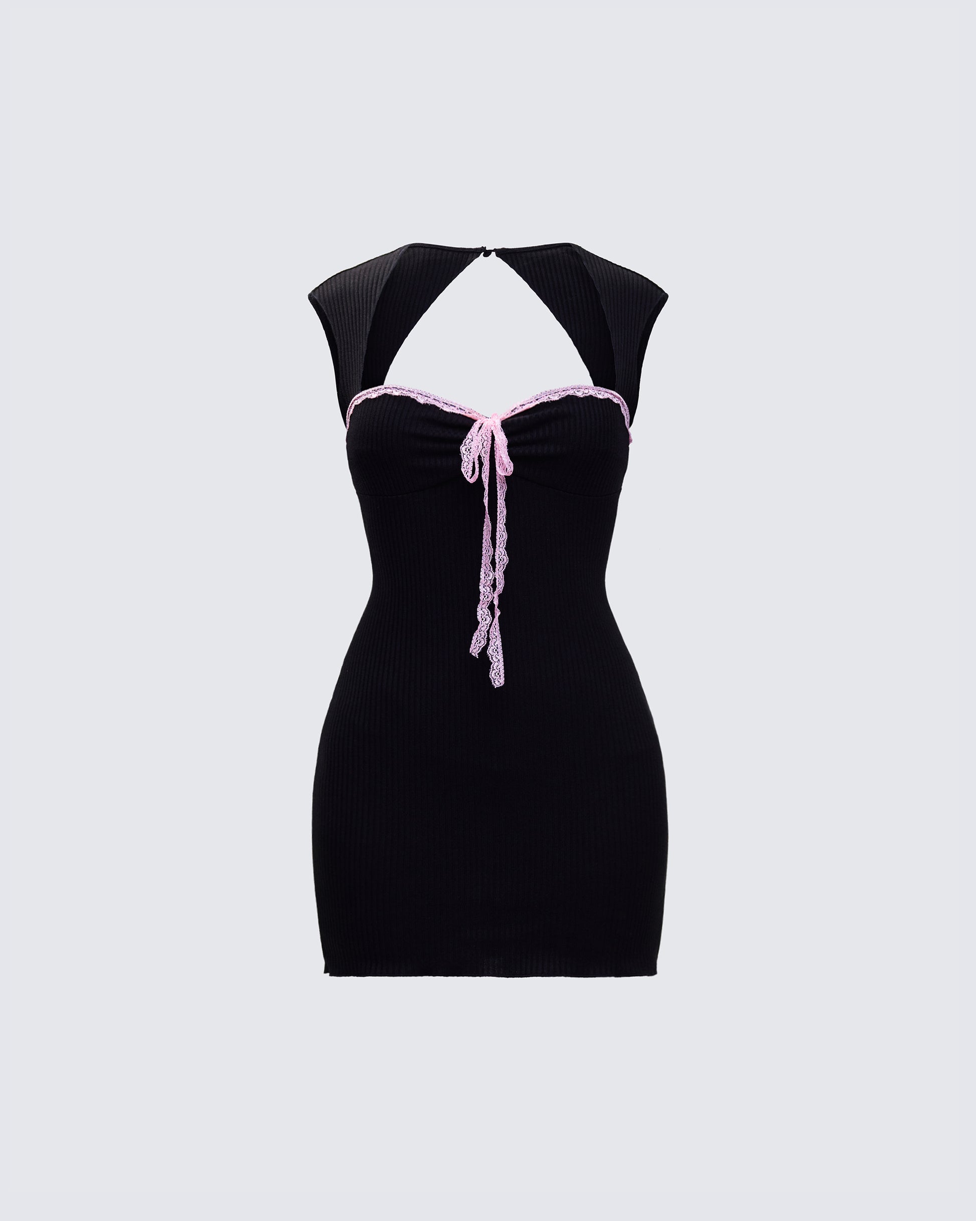 Floriana Black Lace Trim Rib Mini Dress product front