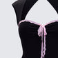 Floriana Black Lace Trim Rib Mini Dress
